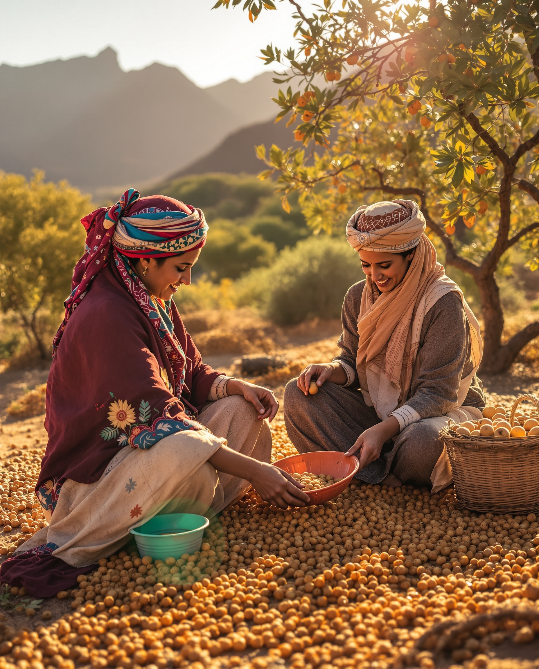 Récolte traditionnelle huile d’argan au Maroc